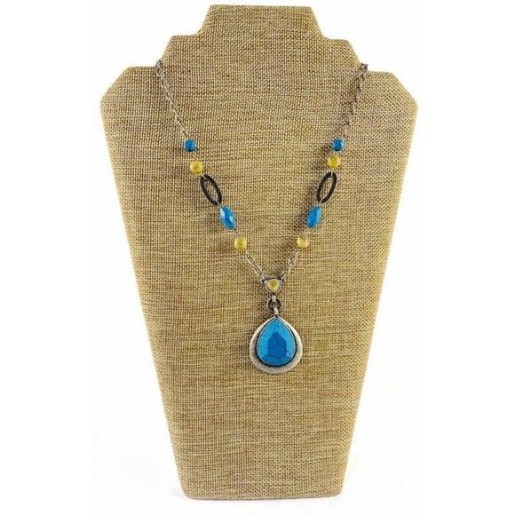 Lia Sophia Turquoise Pendant Necklace Teardrop Shape 9.5 Inch Adjustable - Picture 3 of 10